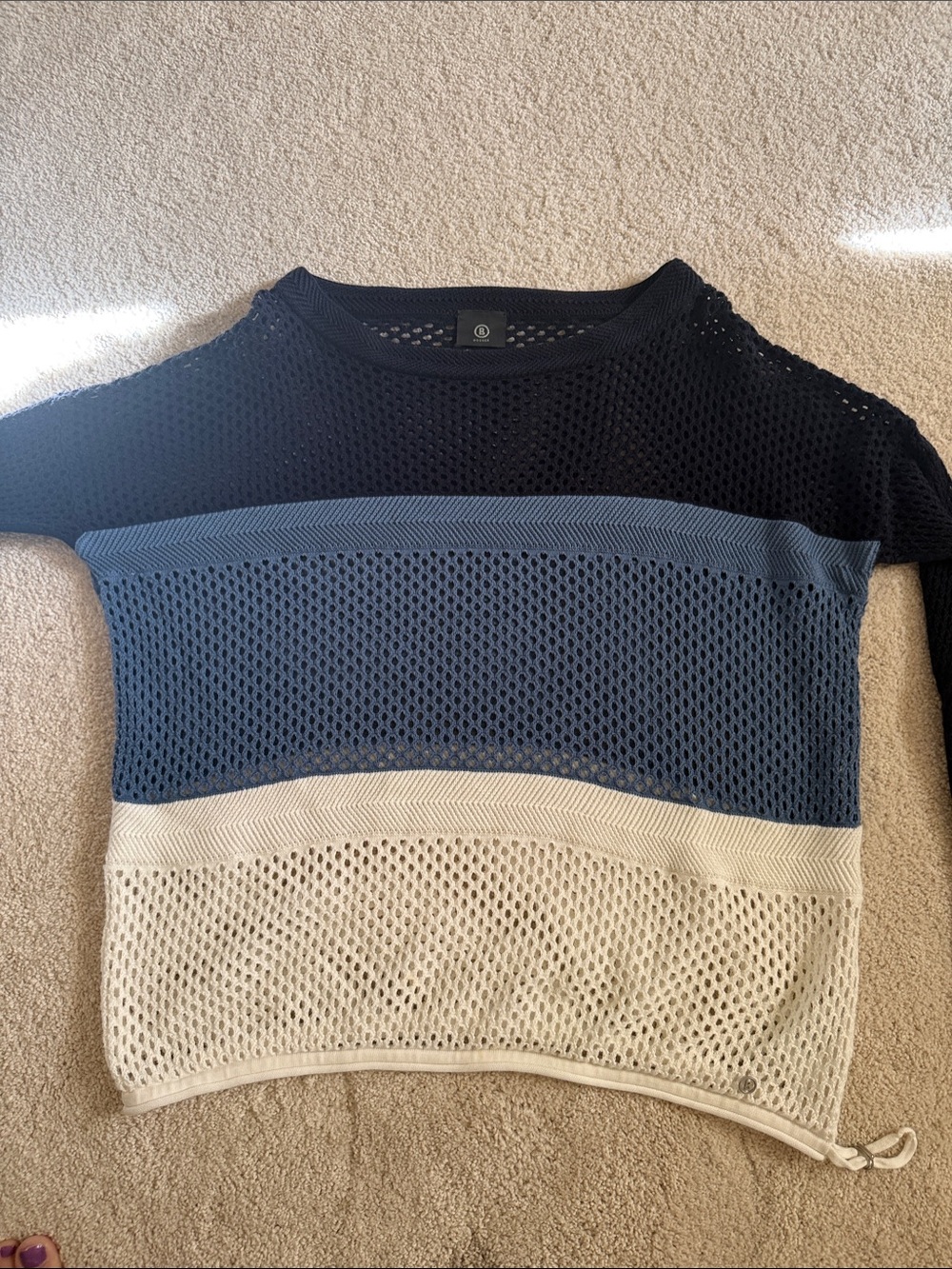 Bogner Navy, Blue & Cream Mesh Colorblock Crew Sweater